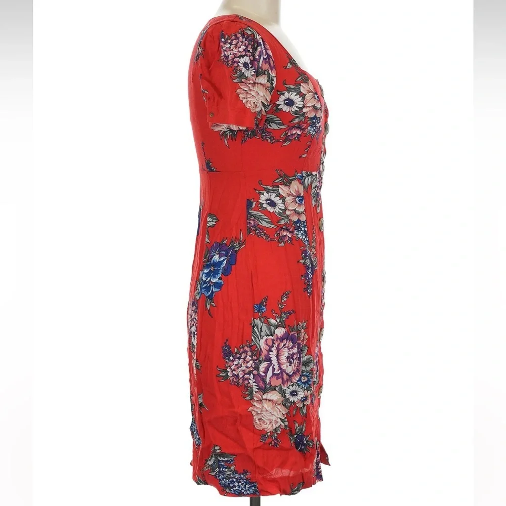 Anthropologie Maeve Caldwell Buttondown Dress Floral Red Boho Size 0 XXS XS